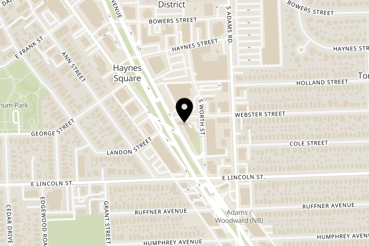 Map showing the location of Shish Kabob Xpress on 34186 Woodward Ave in Birmingham